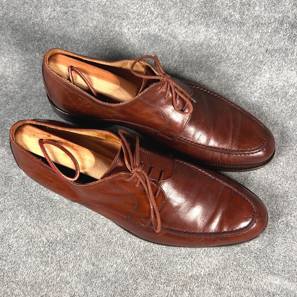 Mercanti Fiorentini Derby Dress Shoes Apron Toe Mens 10.5 M Brown Leather Italy - Picture 2 of 12